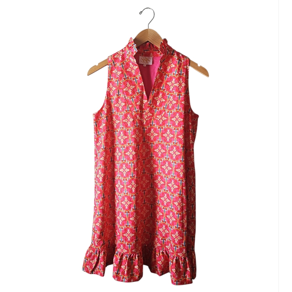 SSYS The LABEL Sawyer Sleeveless Ruffle Neck Pink Patterned Dress SZ XS - Picture 3 of 9